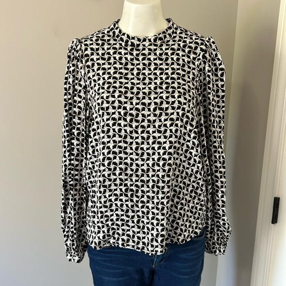 OTHER STORIES Chain Printed Long Sleeve Blouse Balloon Sleeves 8 Black White - Picture 4 of 16
